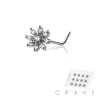 12PCS OF MULTI CZ FLOWER 316L SURGICAL STEEL L-SHAPE NOSE BOX